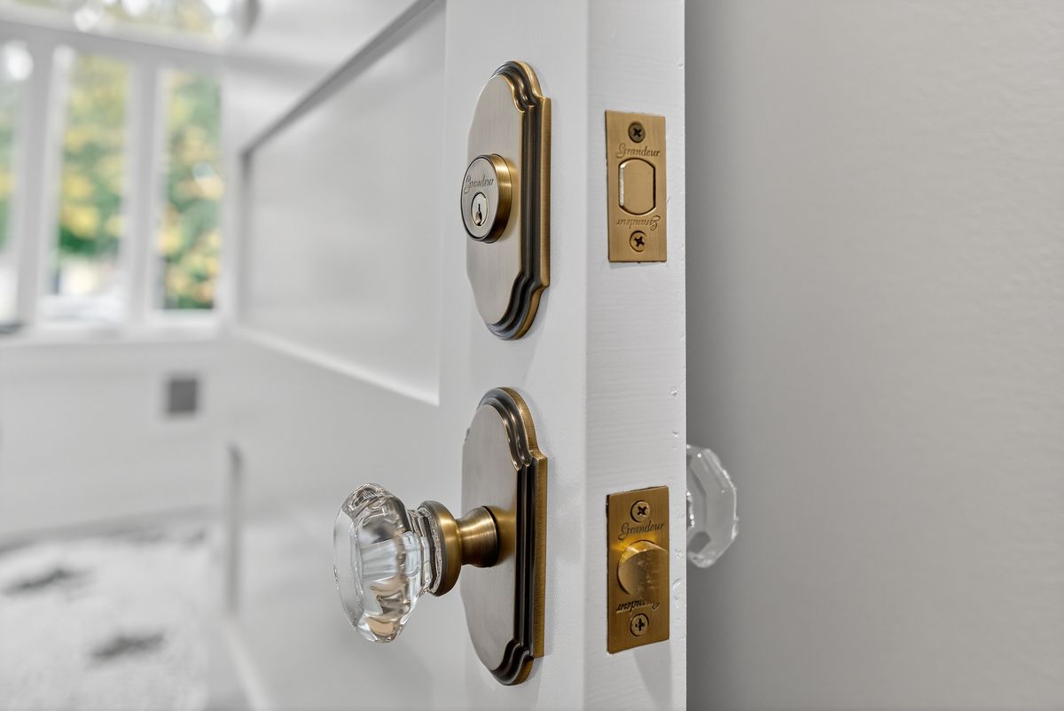 Brass deadbolt and crystal door knob