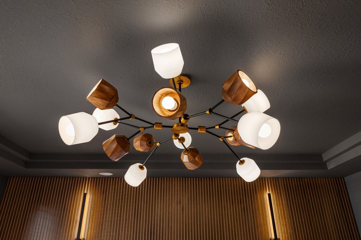 Ceiling fixture detail in the primary bedroom